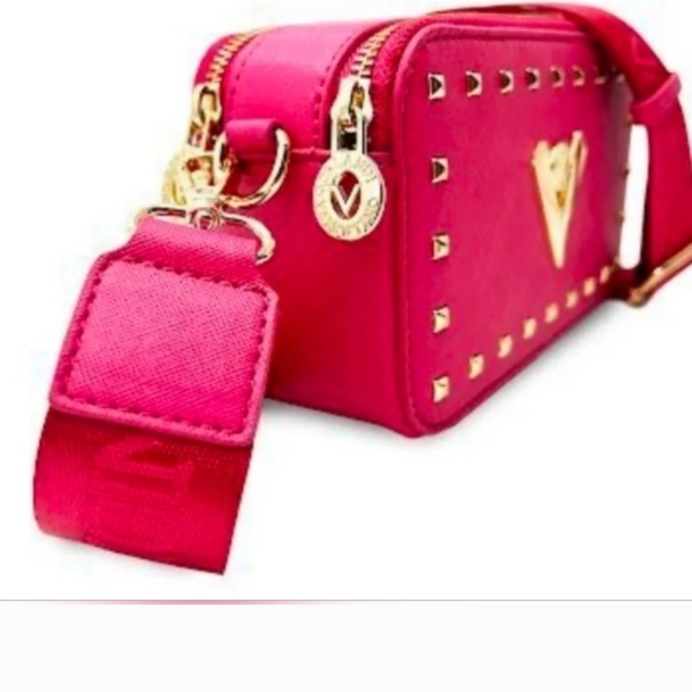 NWT Valentino Orlando Hot Pink Studded Camera Crossbody Gold V Logo - Picture 10 of 16
